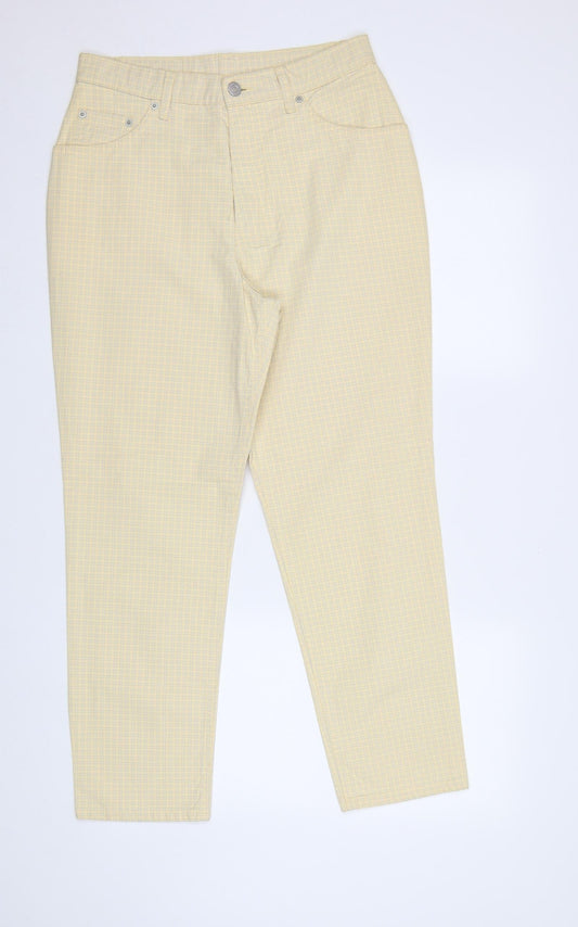 Classic Label Womens Yellow Check Denim Trousers  Size 12 L28 in