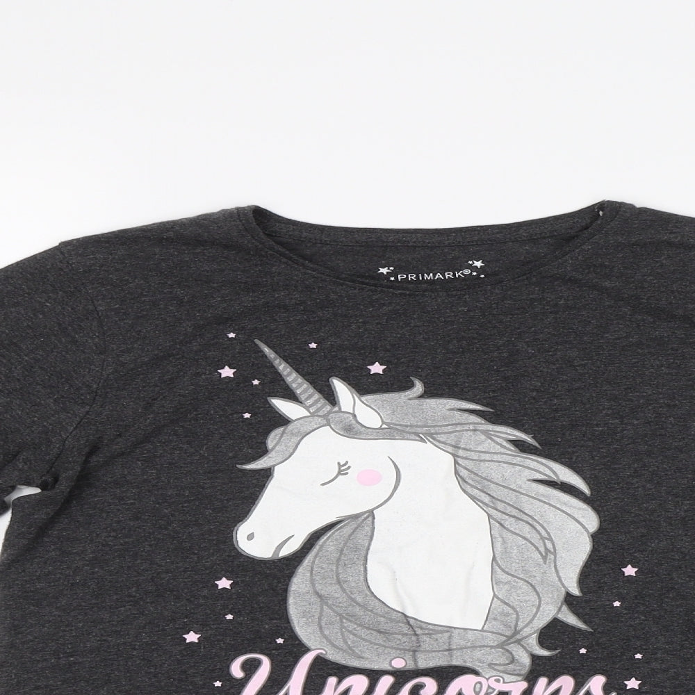 Primark Girls Grey   Top Pyjama Top Size 12 Years  - Unicorn