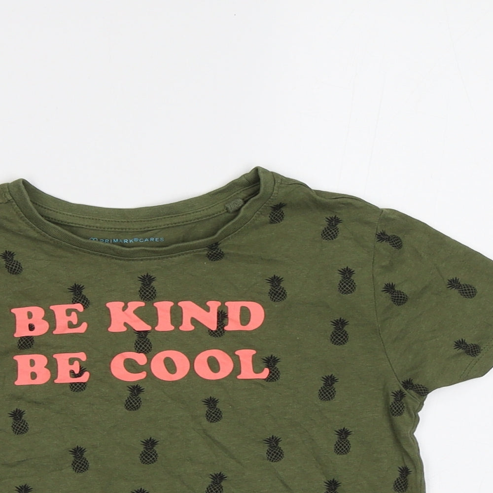 Primark Girls Green   Basic T-Shirt Size 4-5 Years  - Pineapple Print