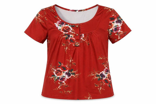 Preworn Womens Brown Floral  Basic Blouse Size L