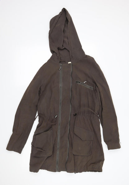 Additional front view of Linea women’s brown overcoat coat, size UK 10