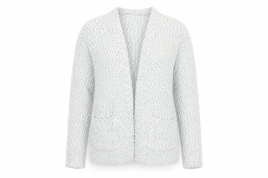 Front view of Papaya women’s silver cardigan jumper, size M