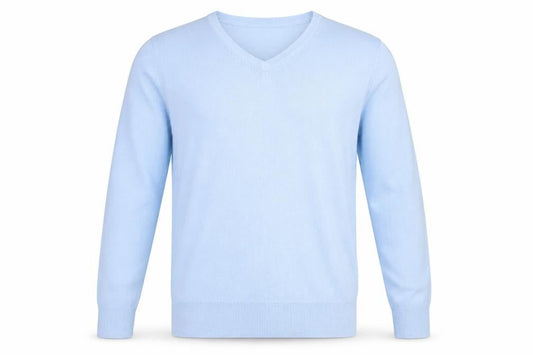 Front view of Easy men’s blue jumper, size M
