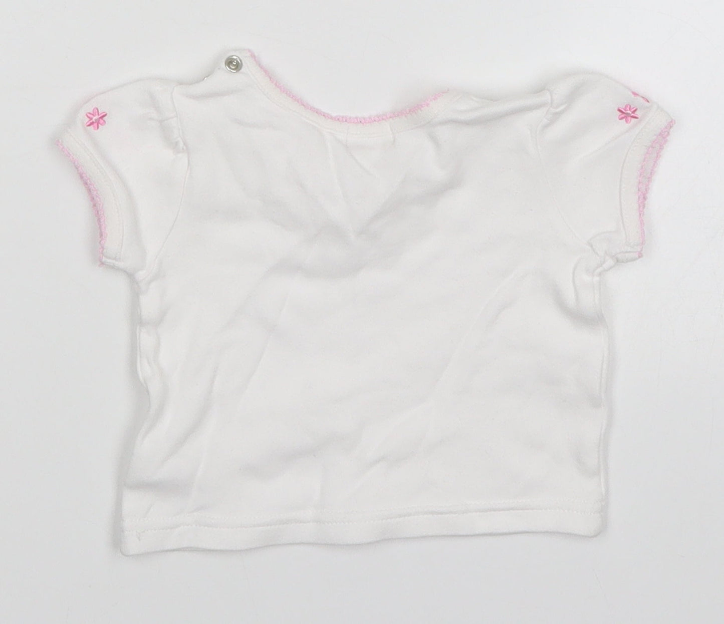 BHS Girls White   Basic T-Shirt Size 3-6 Months  - Embroidered Flowers on Sleeves