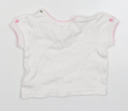 Back view of BHS girls’ white basic t-shirt, size 3-6, months - embroidered flowers on sleeves