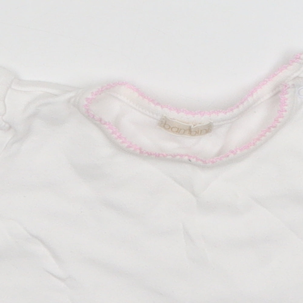 BHS Girls White   Basic T-Shirt Size 3-6 Months  - Embroidered Flowers on Sleeves