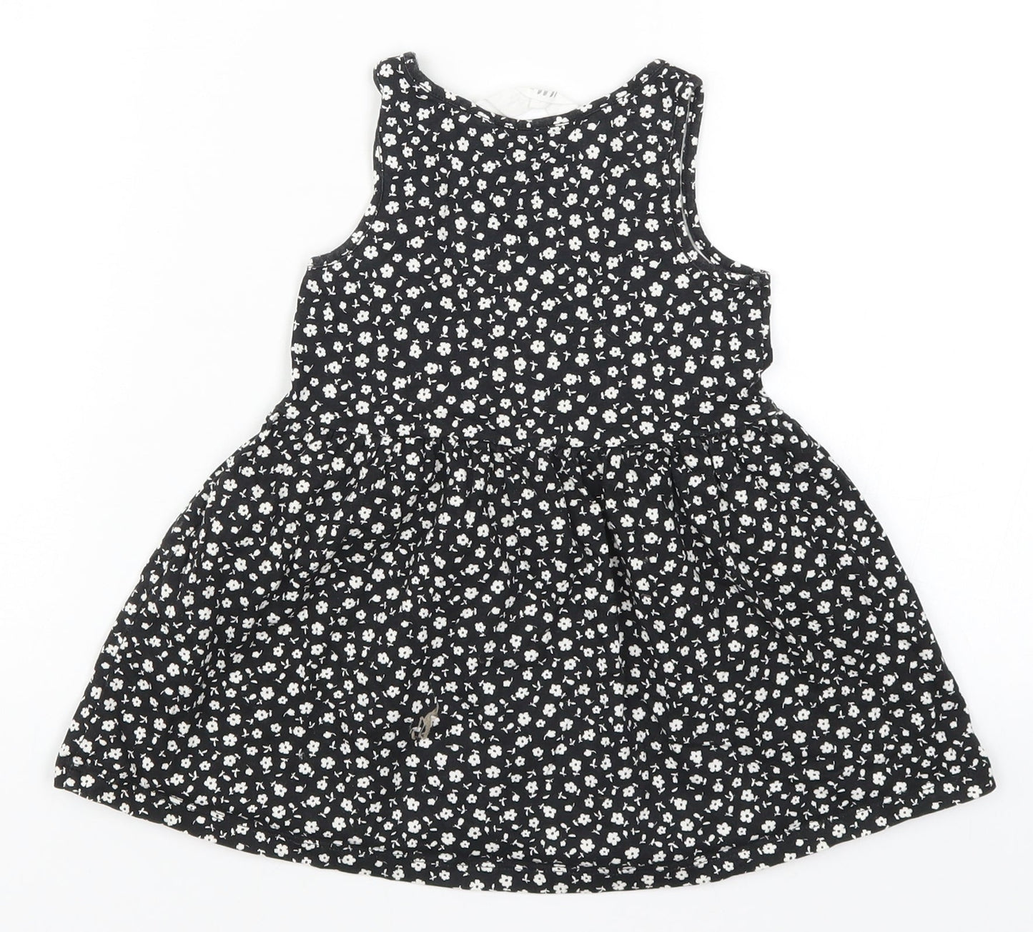 H&M Girls Black Floral  Skater Dress  Size 2 Years