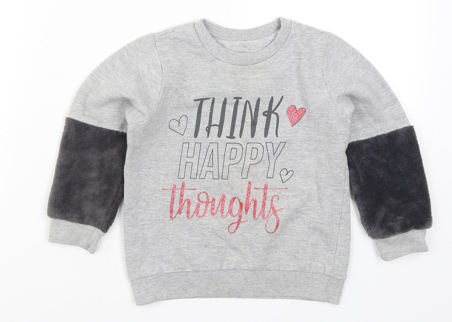 Pep&Co Girls Grey   Pullover Sweatshirt Size 2-3 Years  - Think Happy Thoughts