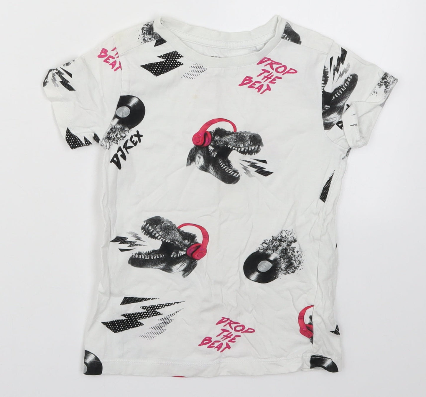 NEXT Boys White   Basic T-Shirt Size 6 Years  - Drop the Beat T-Rex