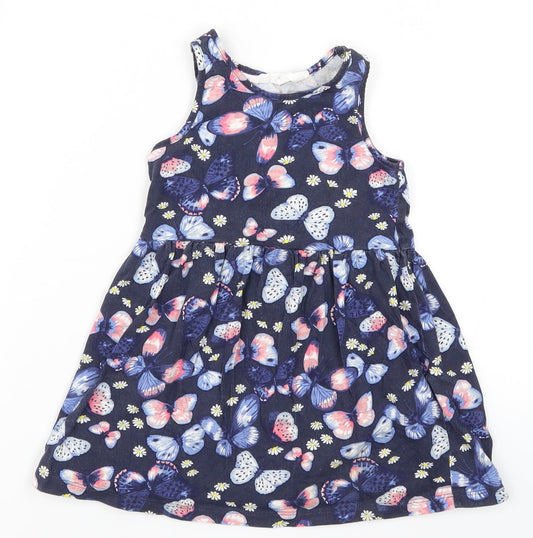 H&M Girls Blue   Skater Dress  Size 2 Years  - Butterflies