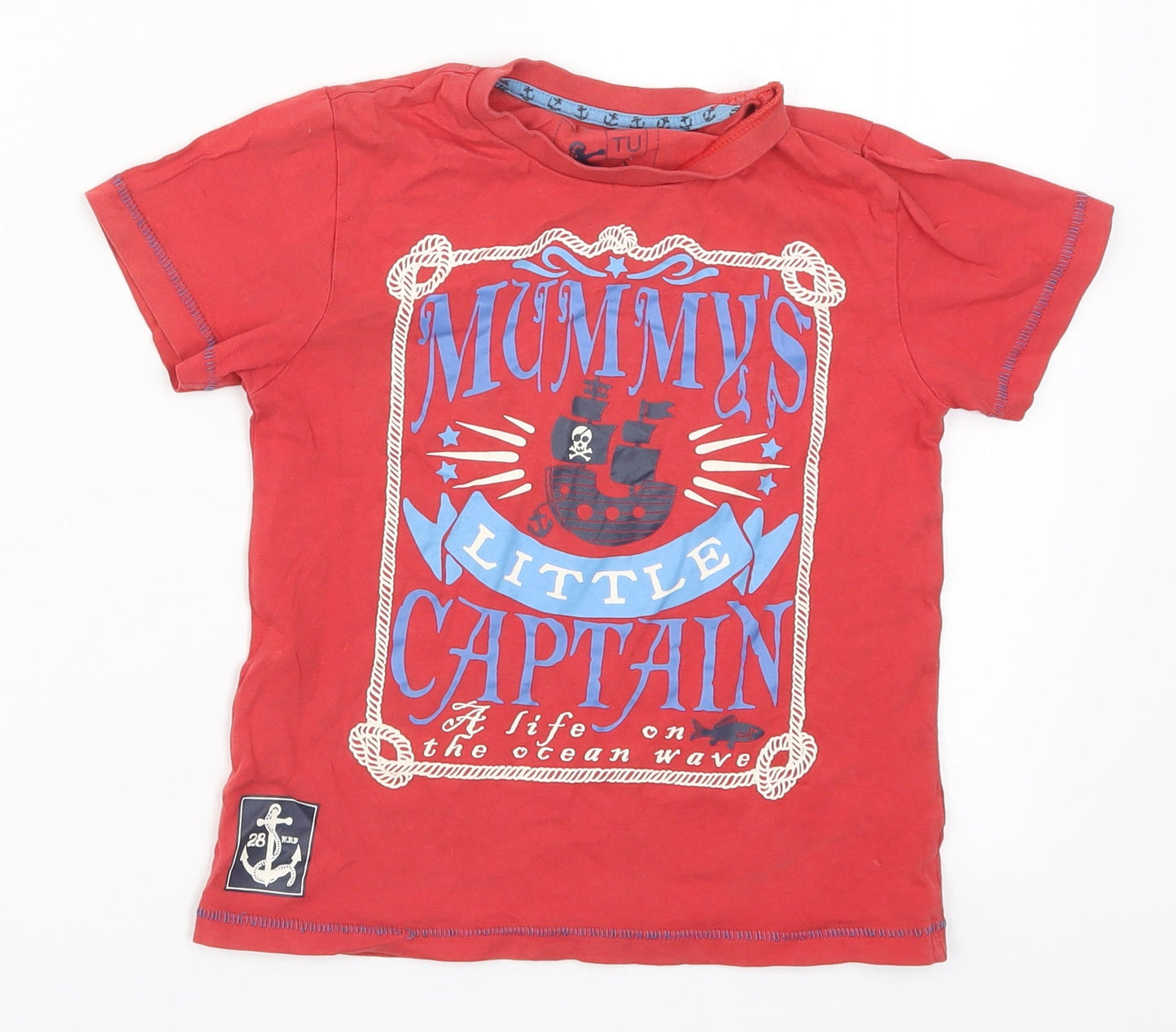 TU Boys Red   Basic T-Shirt Size 3-4 Years  - Mummy's Little Captain