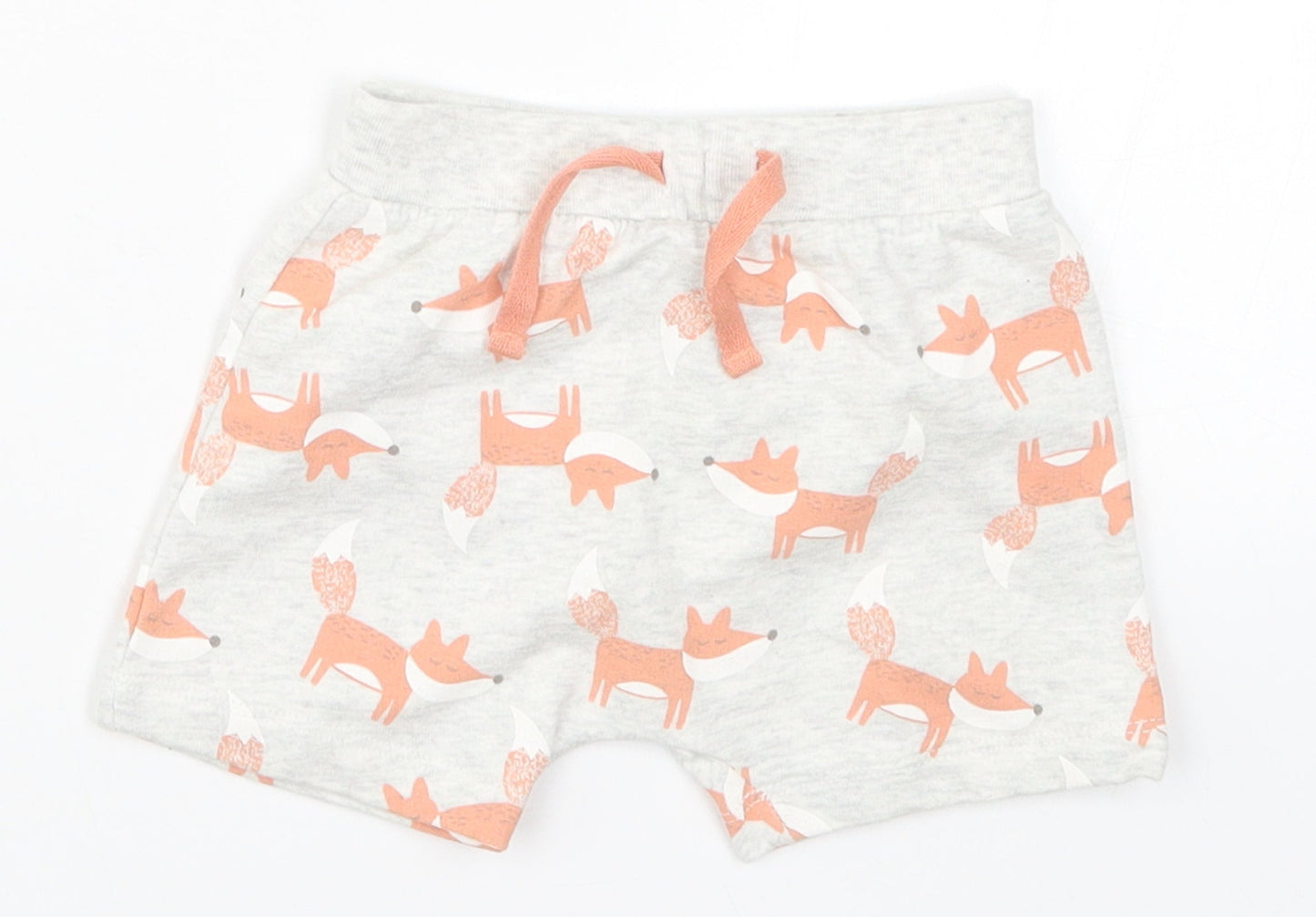 Preworn Girls Grey Animal Print  Cropped Trousers Size 9 Months  - Fox Print