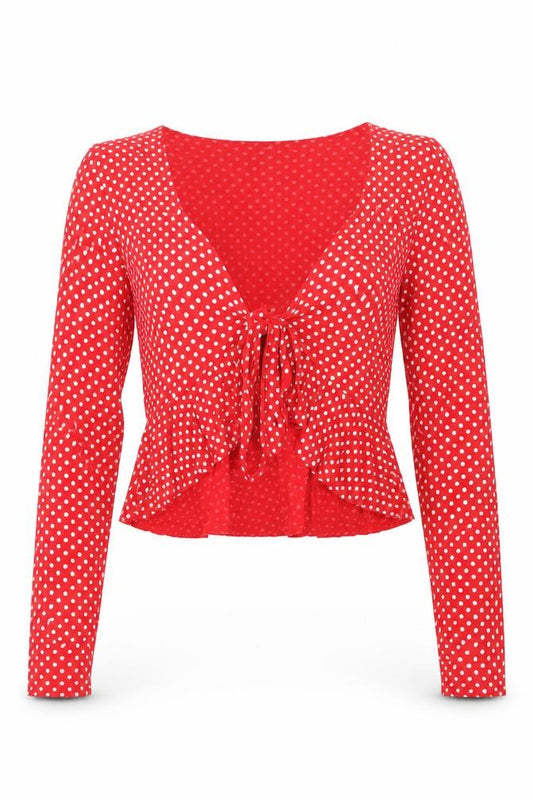 PRETTYLITTLETHING Womens Red Polka Dot  Basic T-Shirt Size 6