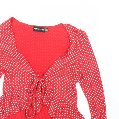 PRETTYLITTLETHING Womens Red Polka Dot  Basic T-Shirt Size 6