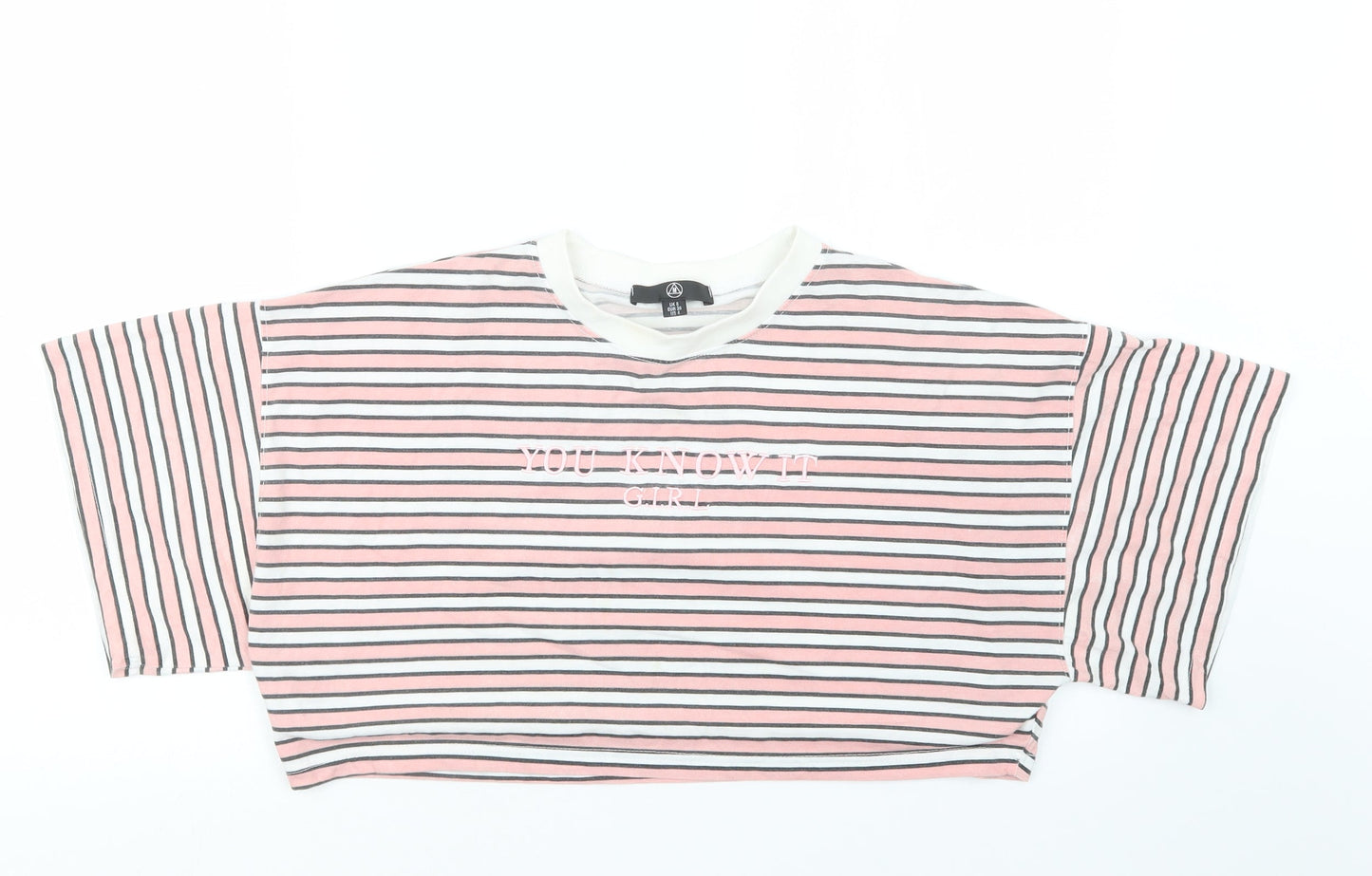 Missguided Womens Pink Striped  Cropped T-Shirt Size 8