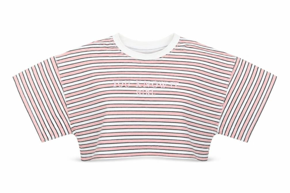 Missguided Womens Pink Striped  Cropped T-Shirt Size 8