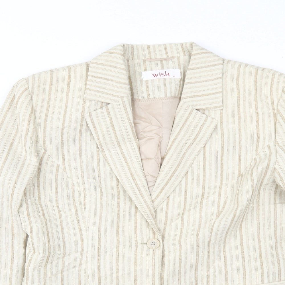 Wish Womens Ivory Striped  Jacket Blazer Size 12