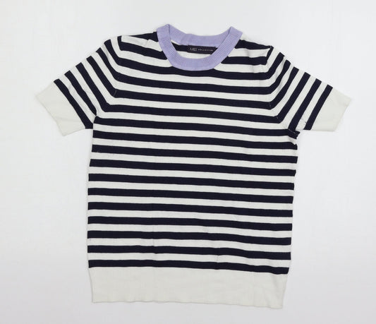MArks Womens White Striped Knit Basic T-Shirt Size 6
