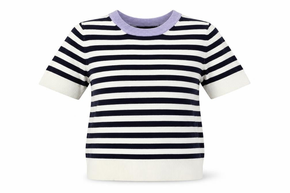 MArks Womens White Striped Knit Basic T-Shirt Size 6