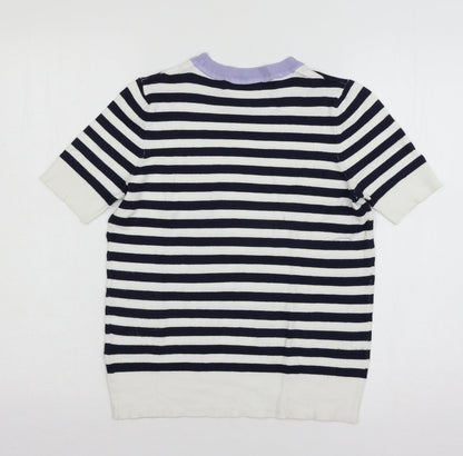 Marks & Spencer Womens White Striped Knit Basic T-Shirt Size 6