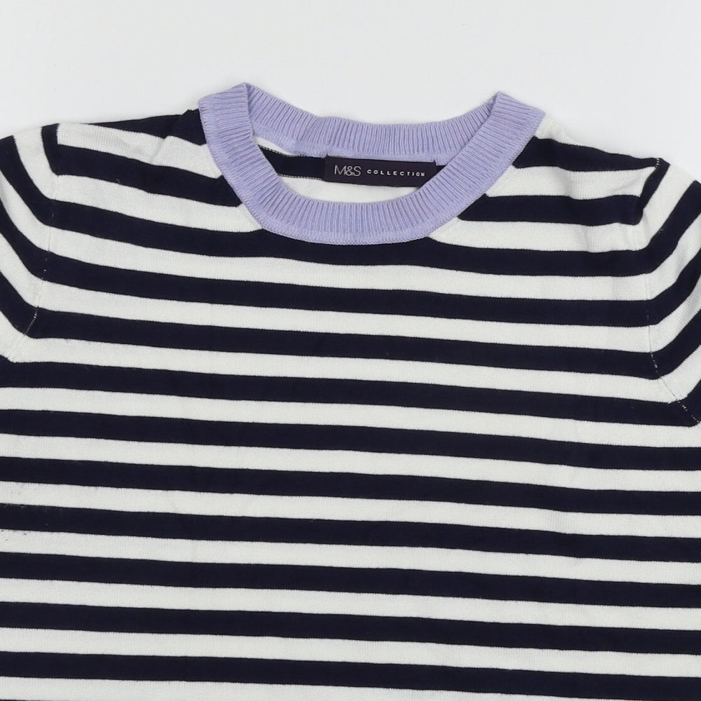 MArks Womens White Striped Knit Basic T-Shirt Size 6