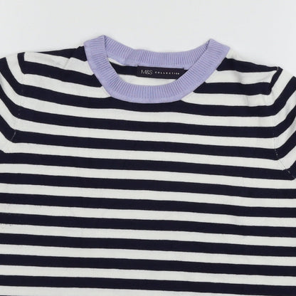 Marks & Spencer Womens White Striped Knit Basic T-Shirt Size 6