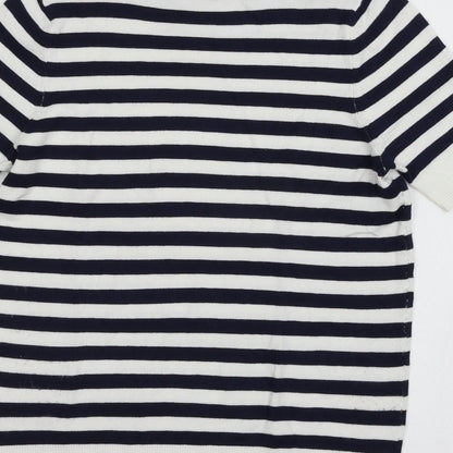 Marks & Spencer Womens White Striped Knit Basic T-Shirt Size 6