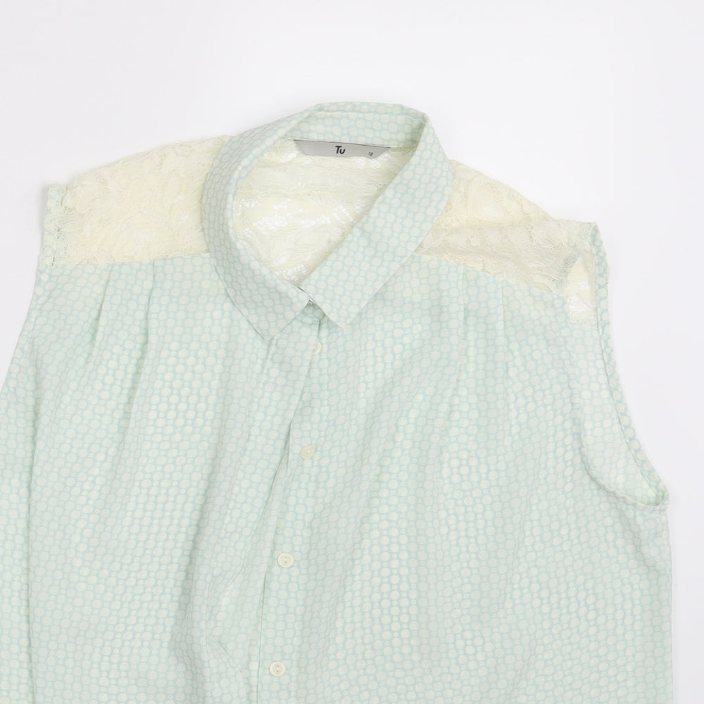 TU Womens White Polka Dot  Basic Button-Up Size 12