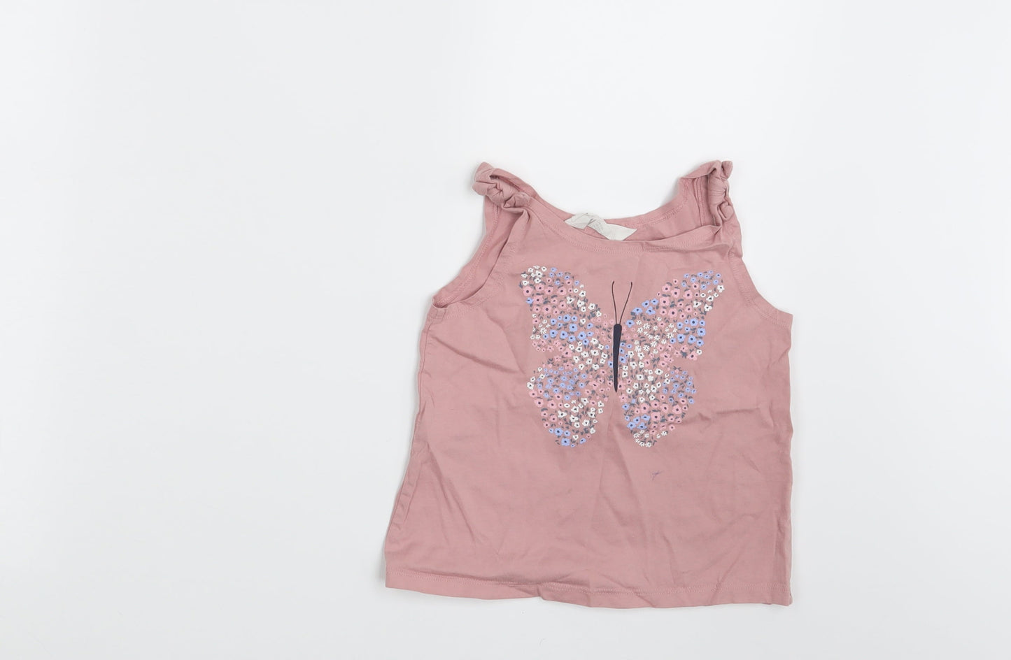 H&M Girls Pink Animal Print  Basic Tank Size 4-5 Years  - Butterfly