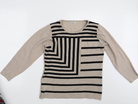 Text Womens Beige Geometric  Pullover Jumper Size L