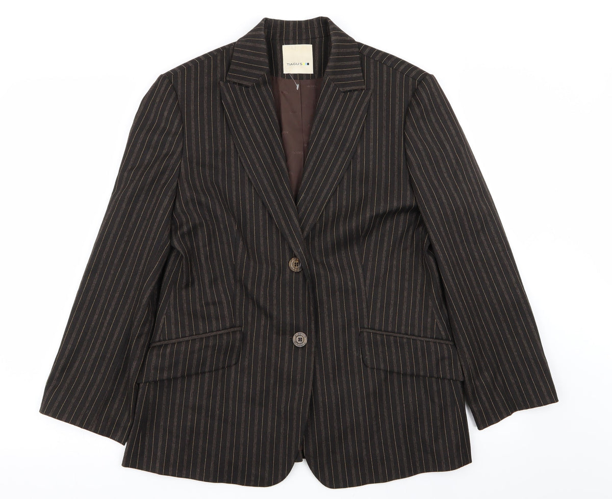 tiagu.s Womens Brown Striped  Jacket Blazer Size 14