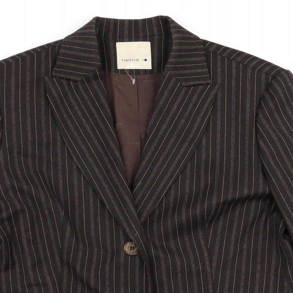 tiagu.s Womens Brown Striped  Jacket Blazer Size 14
