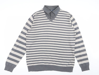 Additional front view of Easy men’s multicoloured striped jumper, size L, - shirt/jumper