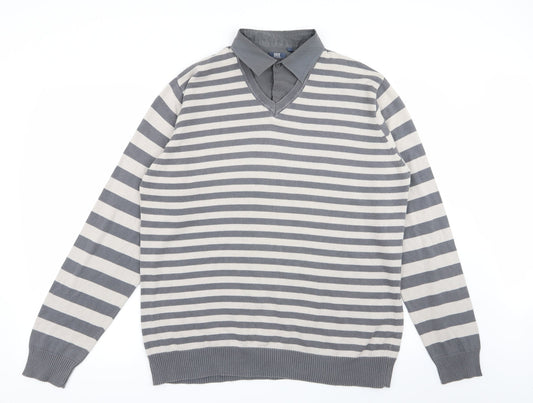 Easy Mens Multicoloured Striped  Pullover Jumper Size L  - shirt/jumper
