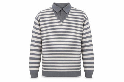 Front view of Easy men’s multicoloured striped jumper, size L, - shirt/jumper