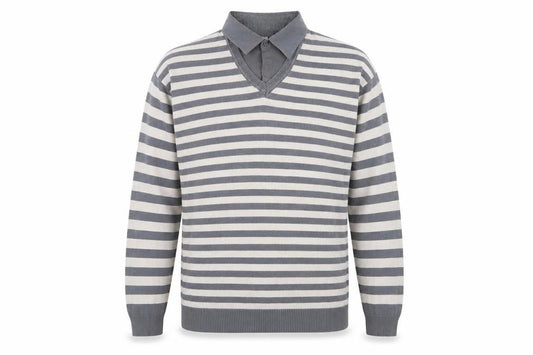 Front view of Easy men’s multicoloured striped jumper, size L, - shirt/jumper