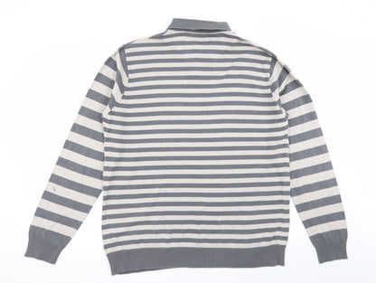 Back view of Easy men’s multicoloured striped jumper, size L, - shirt/jumper