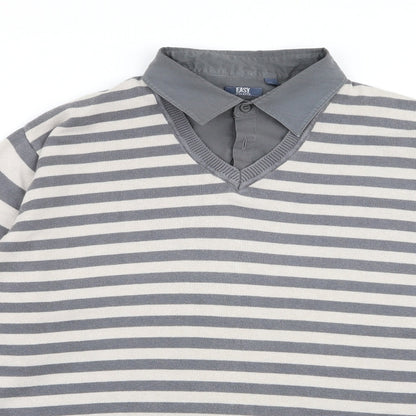 Close-up detail of Easy men’s multicoloured striped jumper, size L, - shirt/jumper