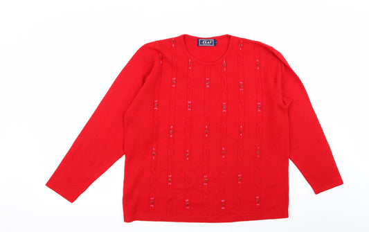 akal Womens Red Floral  Pullover Jumper Size L