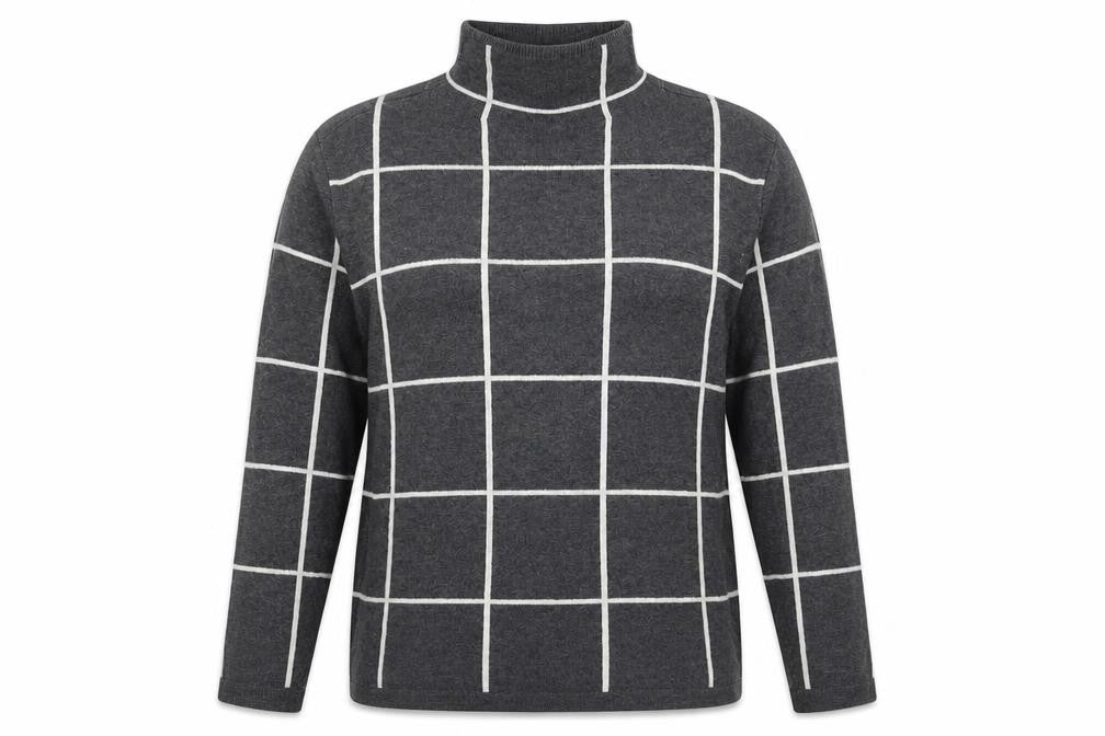 Warehouse Womens Grey Check Knit Pullover Jumper Size 6