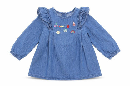 Front view of Next girls’ blue fit & flare, size 3-6, months