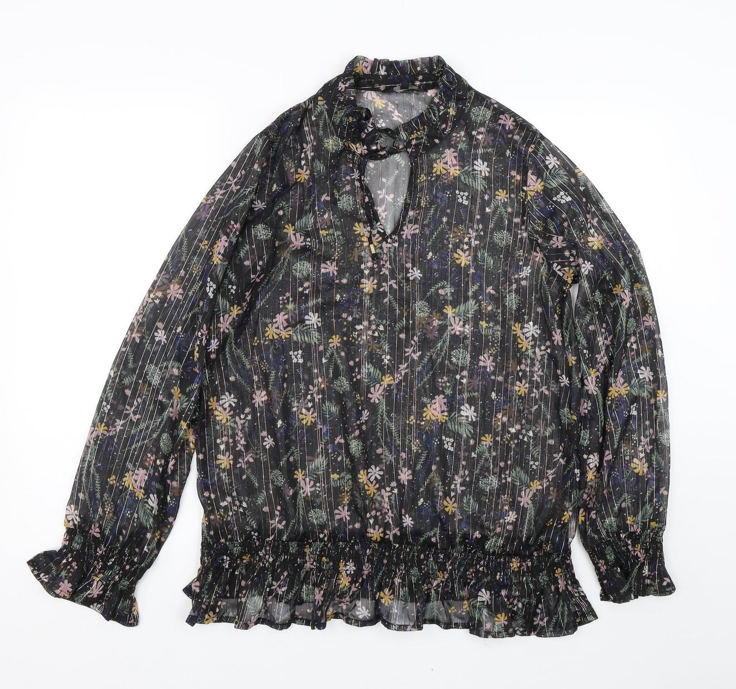 Love & Jeans Womens Black Floral  Basic Blouse Size M