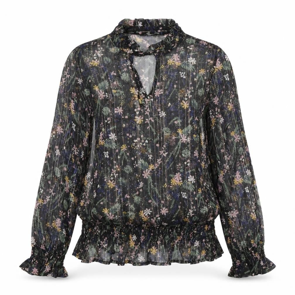 Love & Jeans Womens Black Floral  Basic Blouse Size M