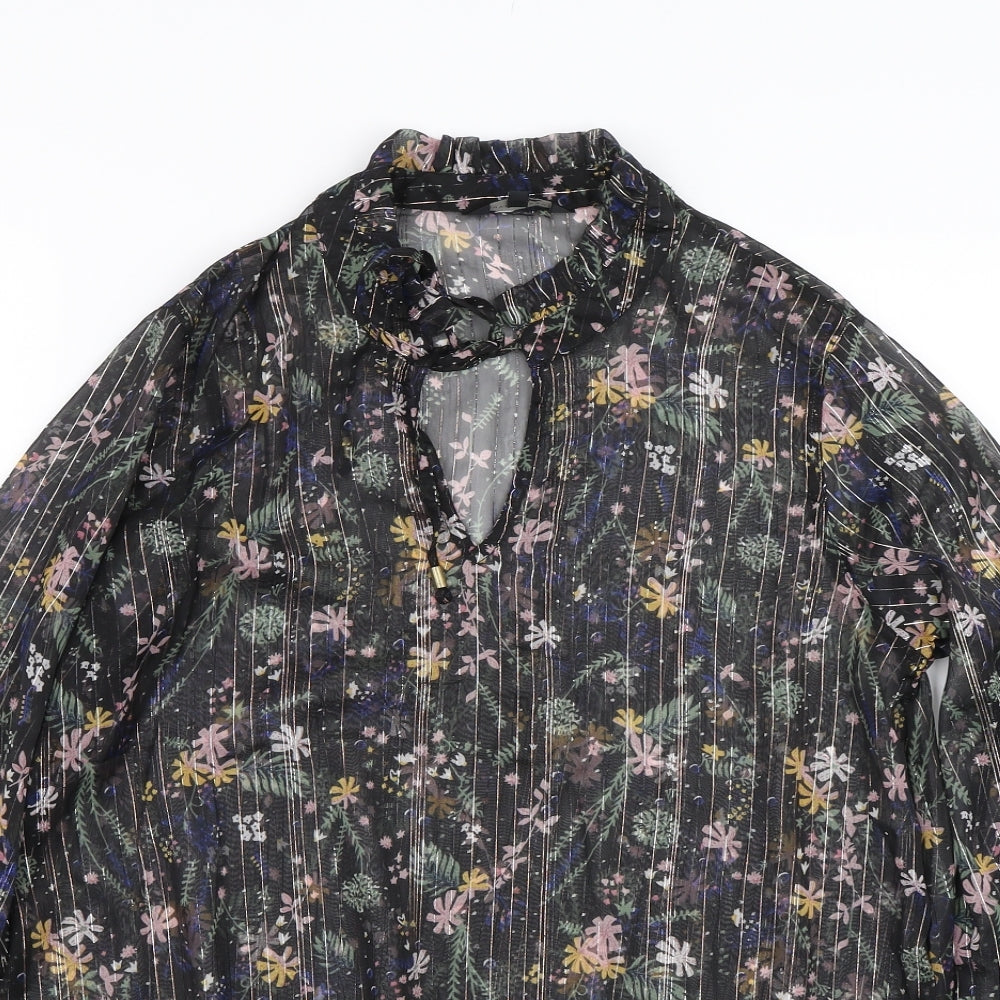 Love & Jeans Womens Black Floral  Basic Blouse Size M