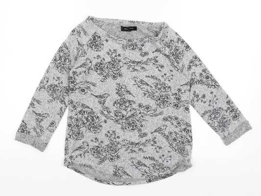 New Look Womens Grey Floral  Pullover Jumper Size 6