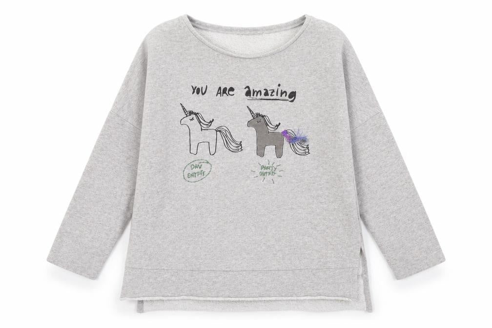 NEXT Girls Grey   Pullover Sweatshirt Size 10 Years  - unicorn