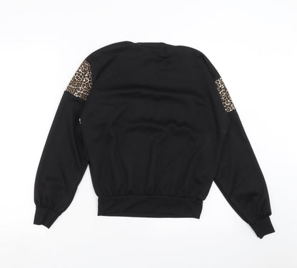 Additional front view of I SAW IT FIRST women’s black animal print pullover sweatshirt, size UK 10