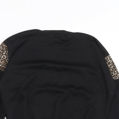 Close-up detail of I SAW IT FIRST women’s black animal print pullover sweatshirt, size UK 10