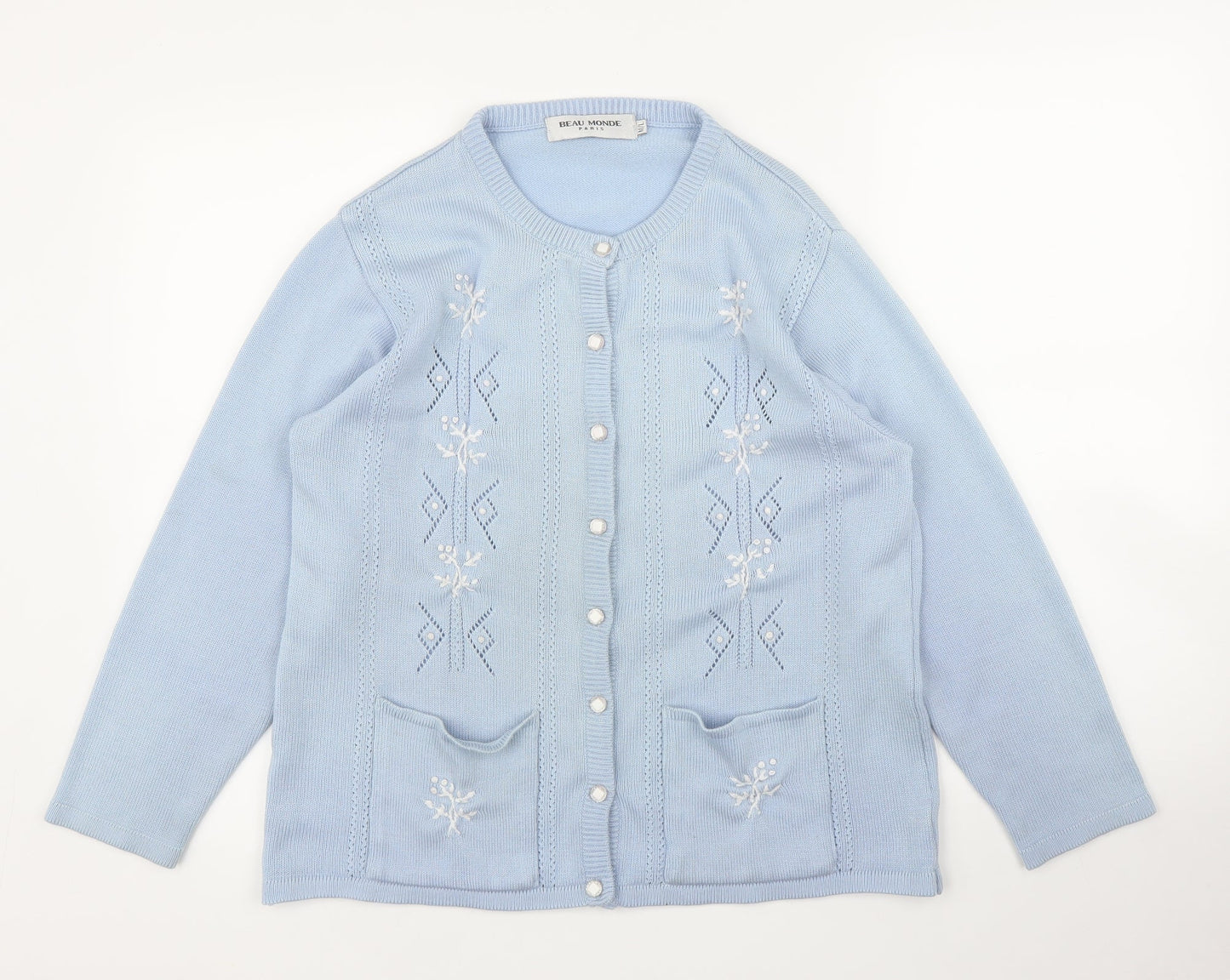 Beau Monde Womens Blue Floral  Cardigan Jumper Size M