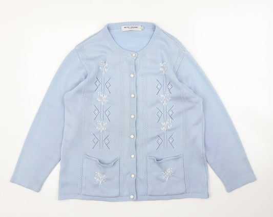 Beau Monde Womens Blue Floral  Cardigan Jumper Size M
